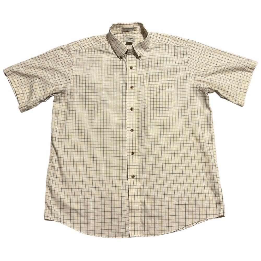 LL Bean Wrinkle Resistant Traditional Fit Checkered Short Sleeve Button Up Shirt